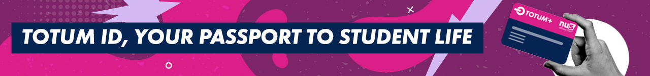 Wide banner image diplaying the text 'TOTIM ID, your passport to student life' and a hand holding a TOTUM discount card