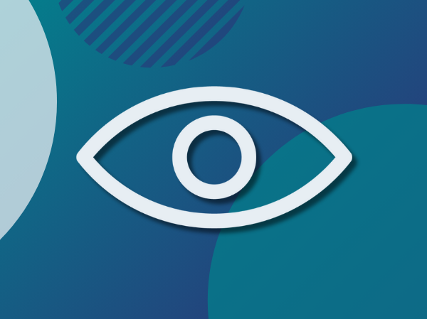 A white icon of an eye on a gradient blue background.