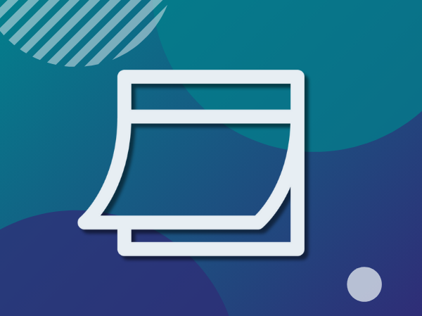 A white icon of a calendar turning pages on a gradient blue background.