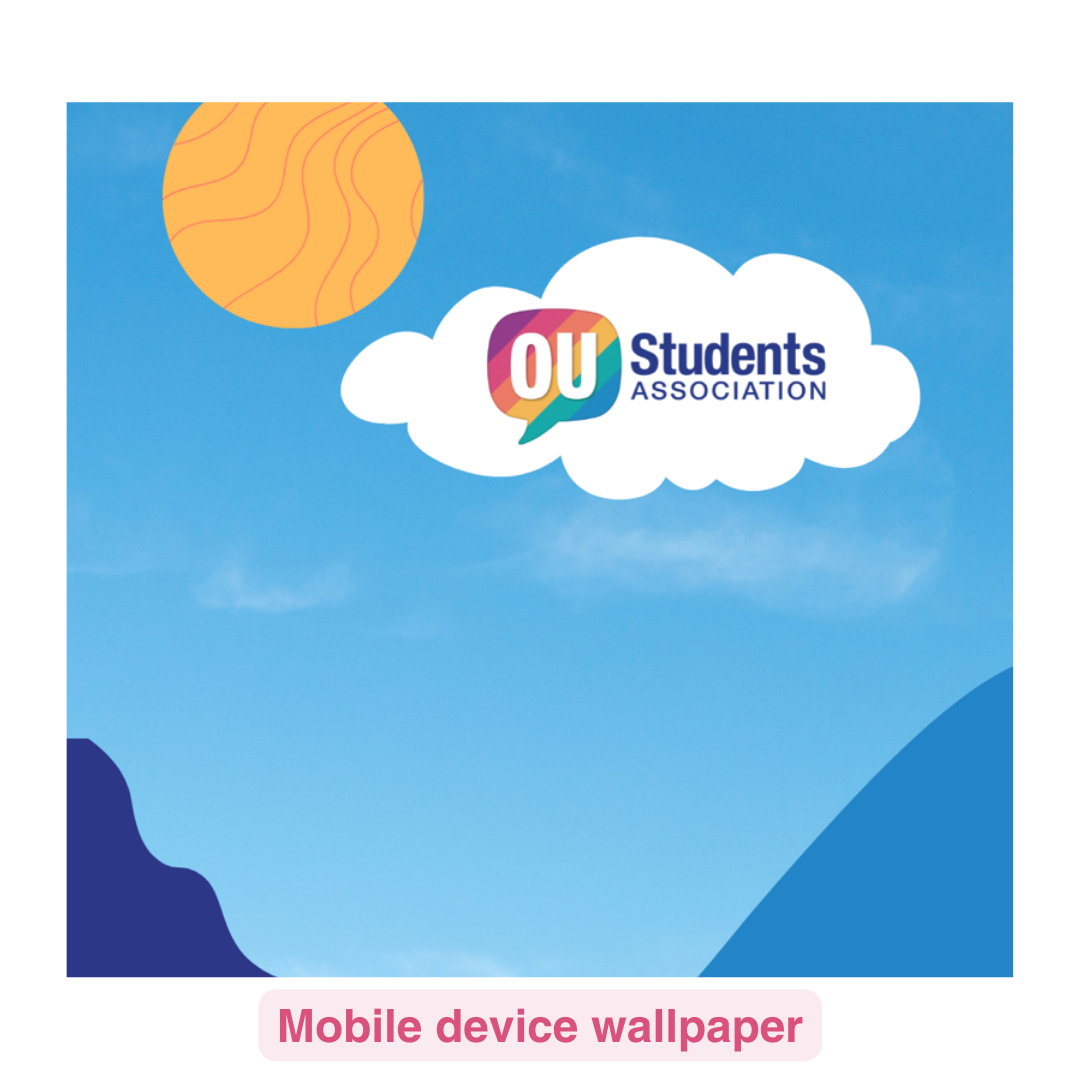 Image shows the Students Association logo in a cloud with a yellow sun next to it. Text reads: Mobile device wallpaper