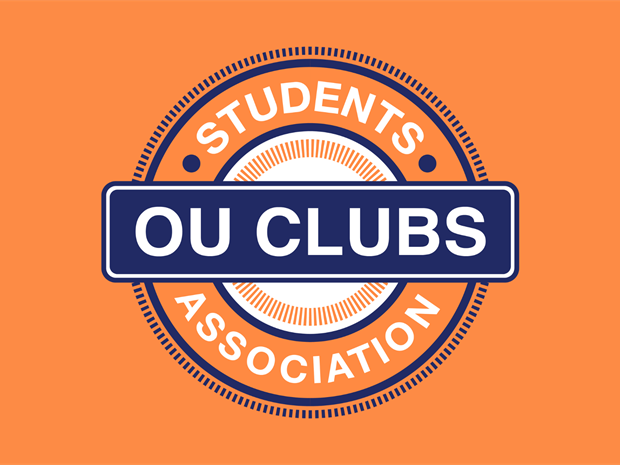 An orange background with a circular logo in the centre which reads Students Association OU Clubs in the centre.