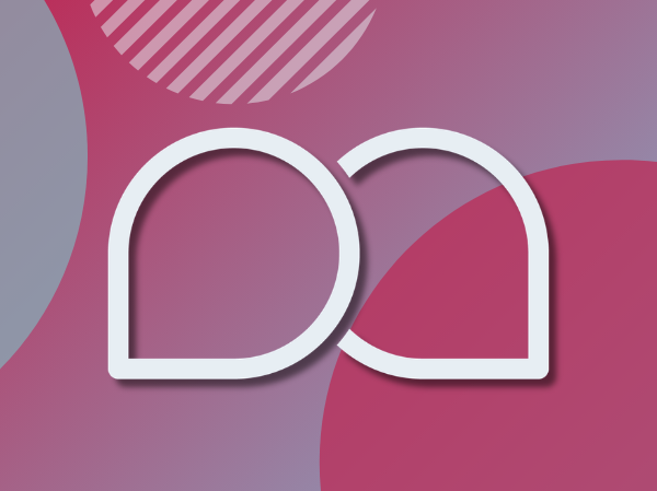 A drawing of two speech bubbles in white (on a red and claret design).