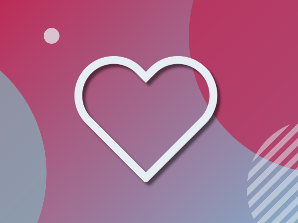 A drawing of a heart (on a red and claret design).