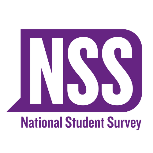 The letters 'NSS' written on a purple background, with the words 'National Student Survey' written underneath.
