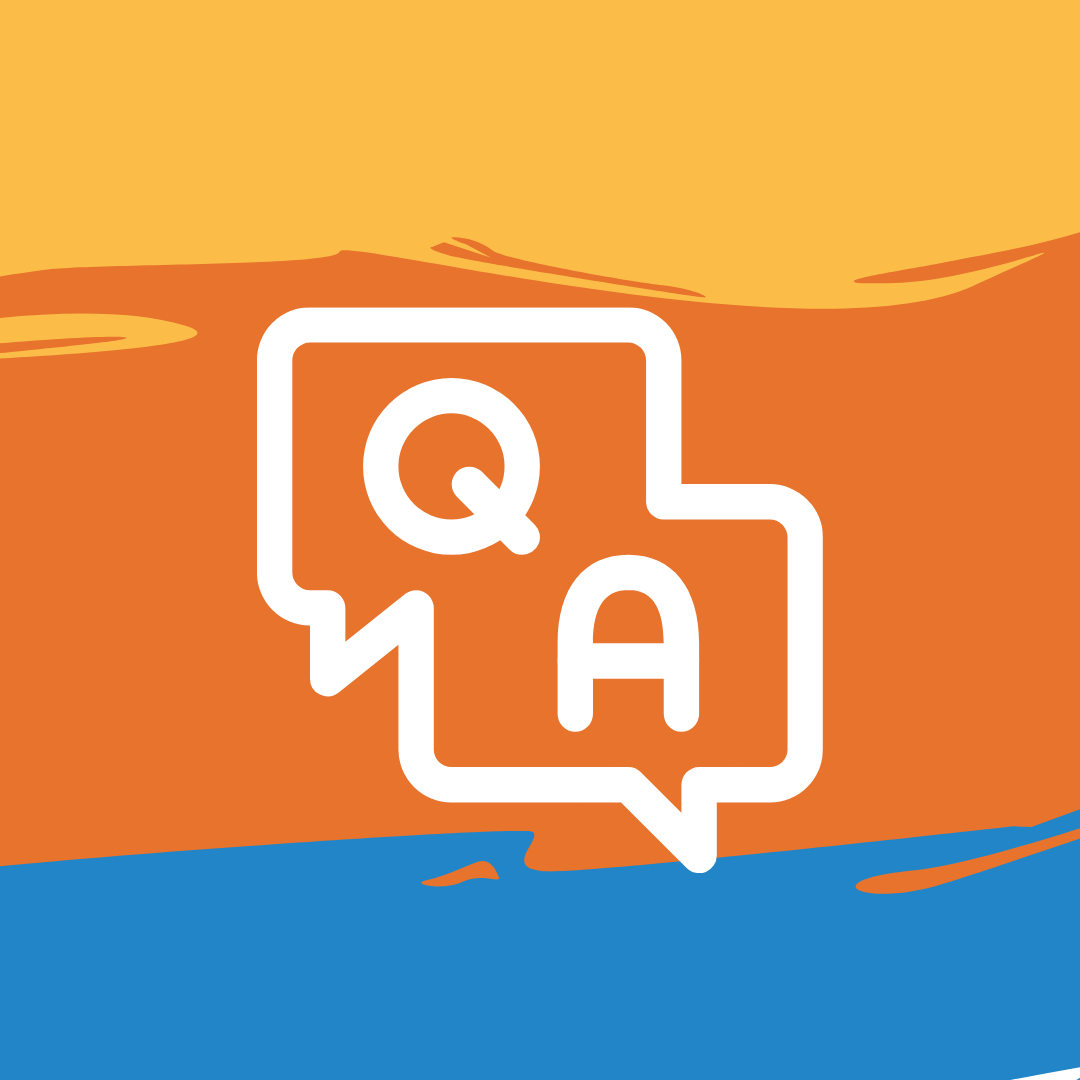 Speech bubbles containing the letters Q and A.