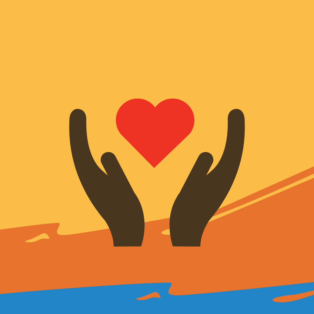 Two hands pointing upwards, with a heart in-between them.