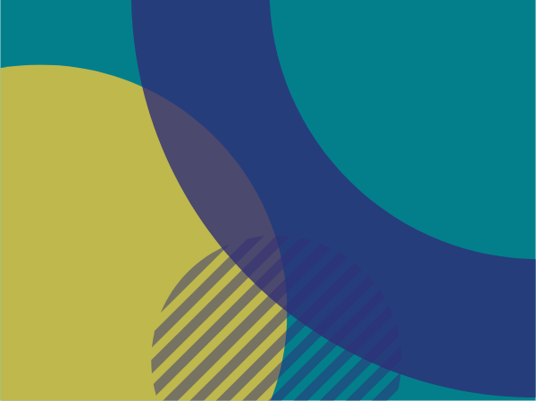 Teal background with blue and yellow shapes over it.