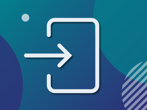 An icon of a log-in button, on a blue and turquoise background.