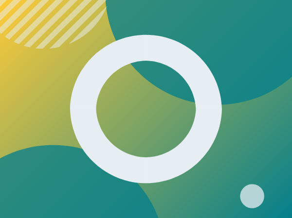 White O on a gradient teal background with white and teal shapes around it.