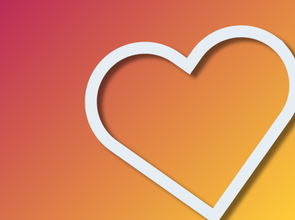 Gradient peach coloured background with a large white icon of a heart.