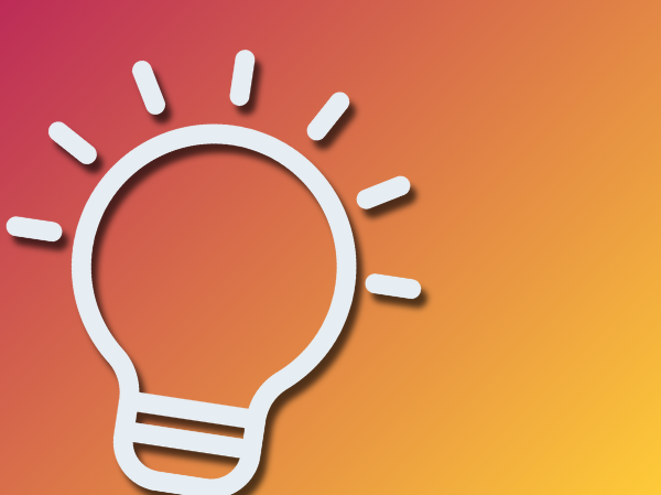 Gradient peach coloured background with a large white icon of a light bulb.