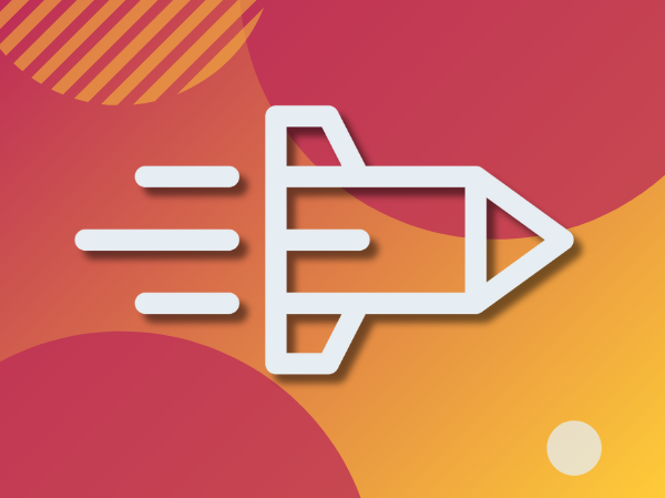 A gradient peach colour background with a large white icon of a rocket.