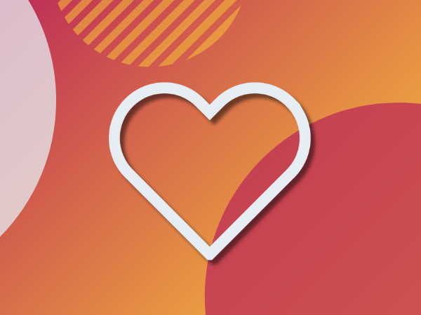 A gradient peach colour background with a large white icon of a heart.