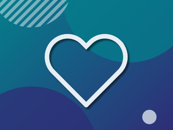 A gradient blue colour background with a large white icon of a heart.