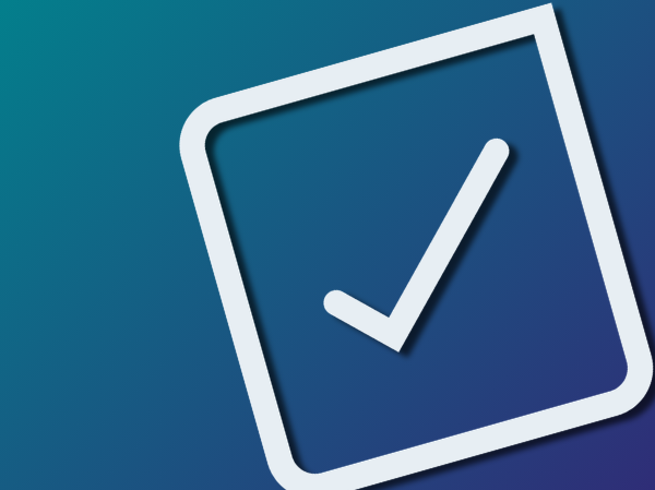 A blue gradient background with a tick outline on the right-hand side.