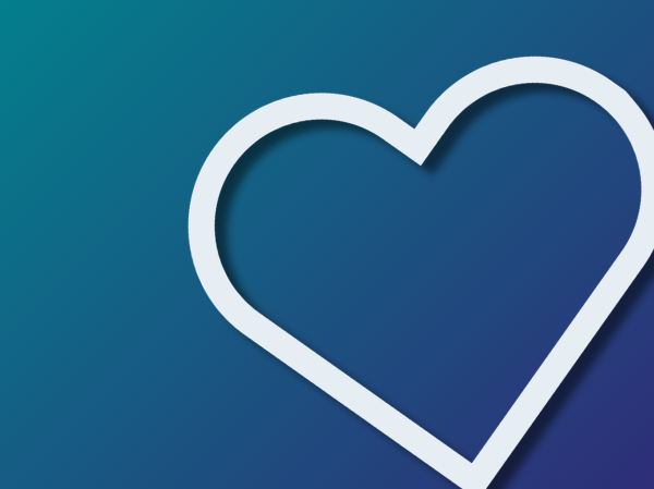 A blue gradient background with a heart outline on the right-hand side.