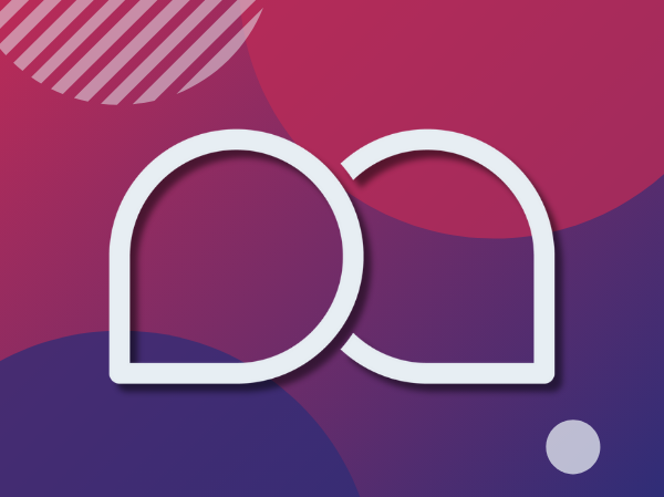 Two white speech bubble outlines on a gradient purple background.