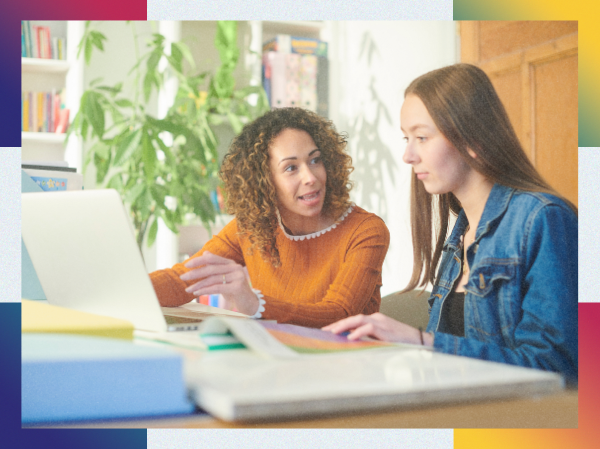 Two people having a discussion and sharing advice.