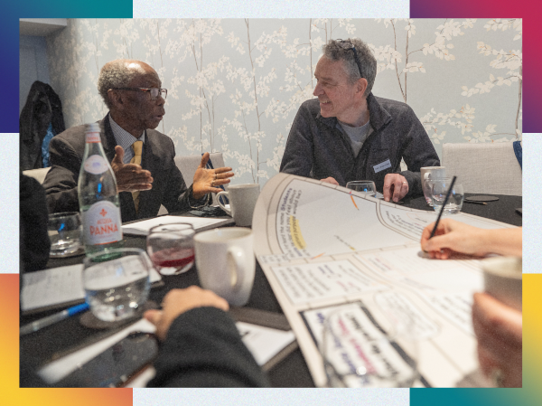 Students sat in a focus group, sharing thoughts and talking