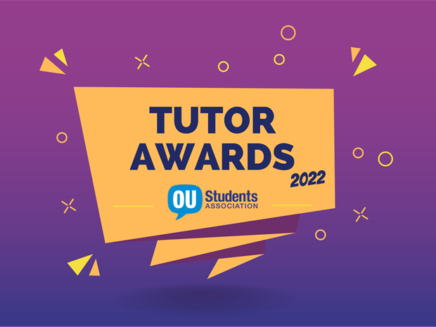 Graphic showing the words 'tutor awards 2022' in a yellow speech bubble on a purple background.
